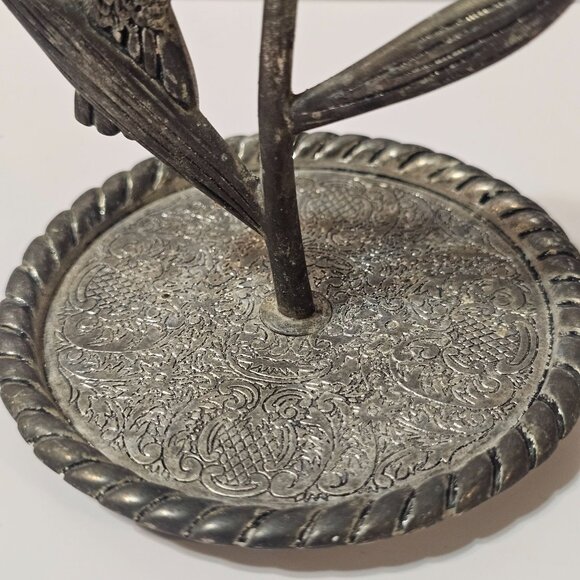 Hummingbird & Flower Figurine Silver-Tone Metal Jewelry Holder Or Paperweight Wi - Picture 3 of 7